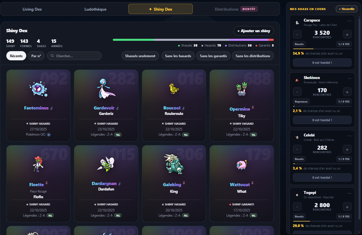 Capture d’écran : Ouverture du Shiny Dex